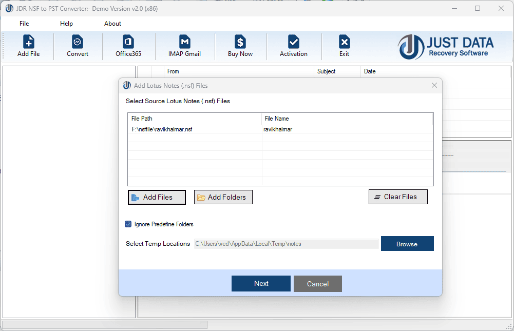 JDR NSF to PST Converter